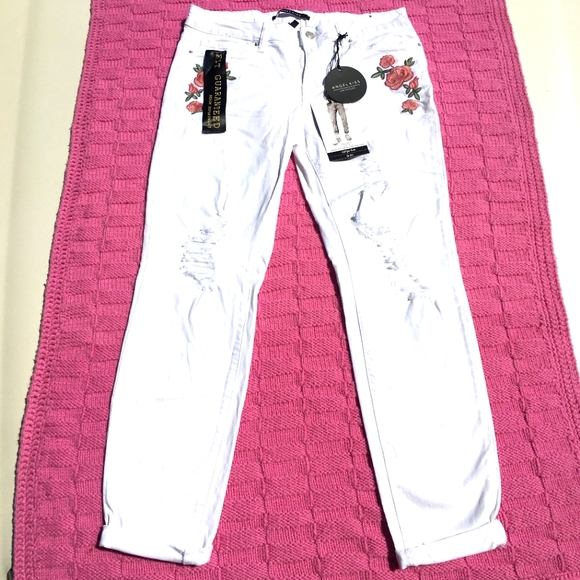 Angel Kiss Skinny Mid Rise White Rose Jeans Sz 11 - Picture 3 of 15